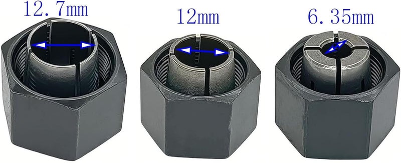 VIGORVIL 1/4",1/2",12mm Router Collet And Nut Set For Dewalt DW6214 DW618 Router with Reducer Sleeves 1/2"-3/8", 12.7mm-6mm, 12.7mm-8mm (6 Pck) - Image 4